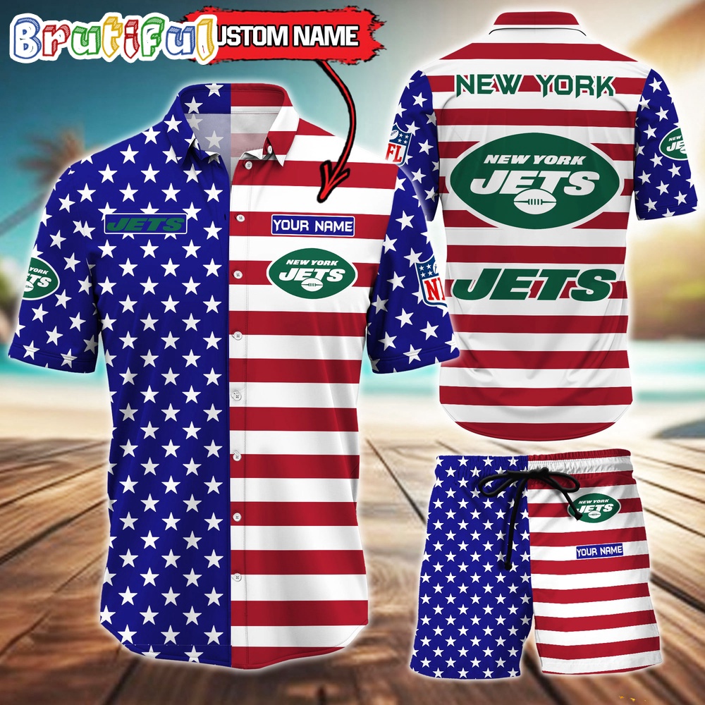 Sportswearmerch New York Jets NFL American Flag Personalized Set Short Set For Fan