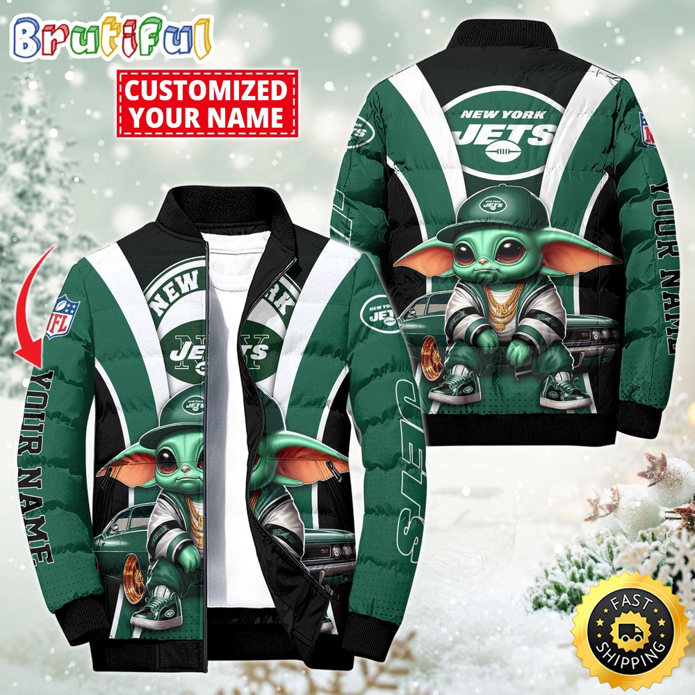 Sportswearmerch New York Jets NFL Baby Yoda Puffer Jacket For Fan