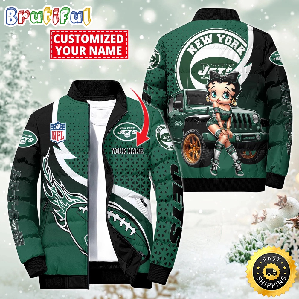 Sportswearmerch New York Jets NFL Betty Boop Puffer Jacket For Fan