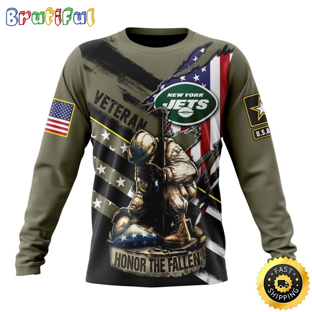 Sportswearmerch New York Jets NFL Crewneck Honor Veterans Kneeling Soldier Personalized Sweater For Fan