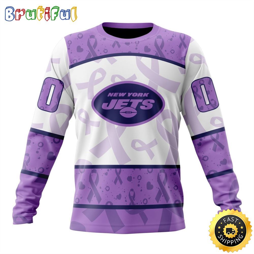 Sportswearmerch New York Jets NFL Crewneck Lavender Fights Cancer Personalized Sweater For Fan