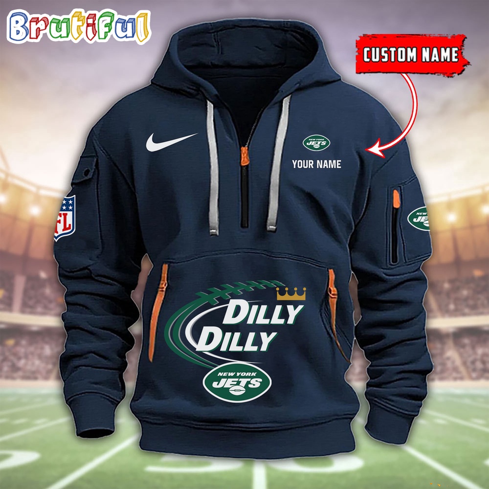 Sportswearmerch New York Jets NFL Dilly Dilly Football Half Zip Hoodie For Fan