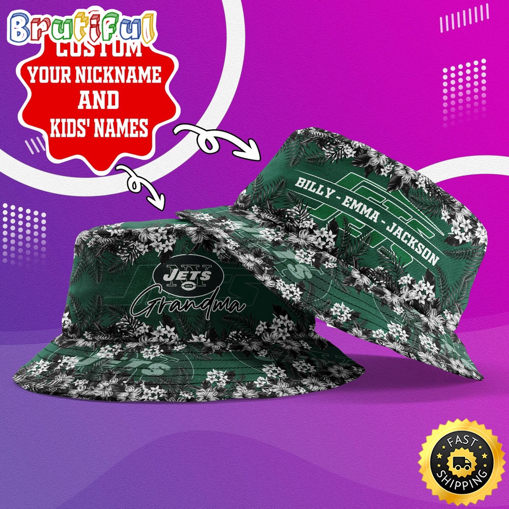 Sportswearmerch New York Jets NFL Floral Pattern Personalized Bucket Hat For Fan