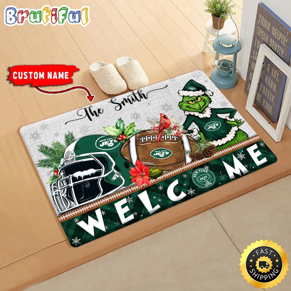 Sportswearmerch New York Jets NFL Grinch Christmas Doormat For Fan