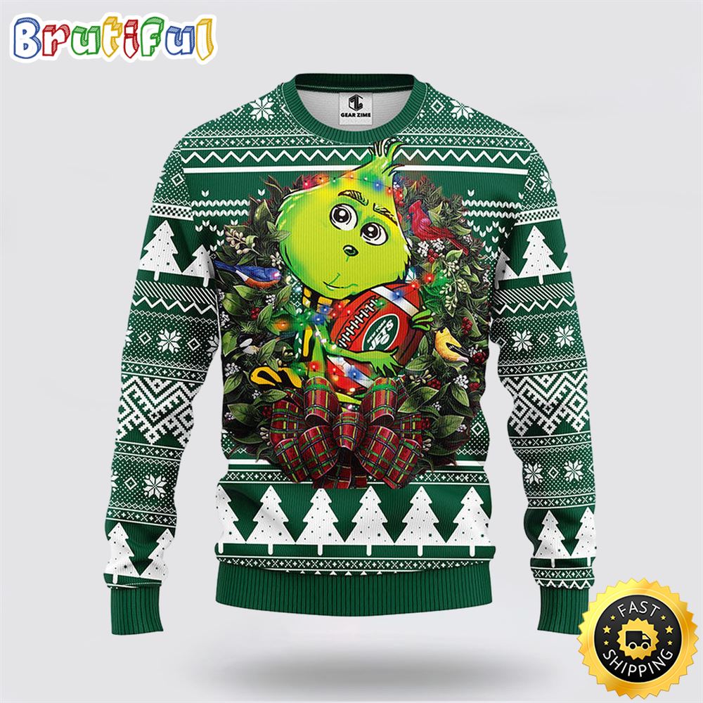 Sportswearmerch New York Jets NFL Grinch Hug Ugly Christmas Sweater For Fan