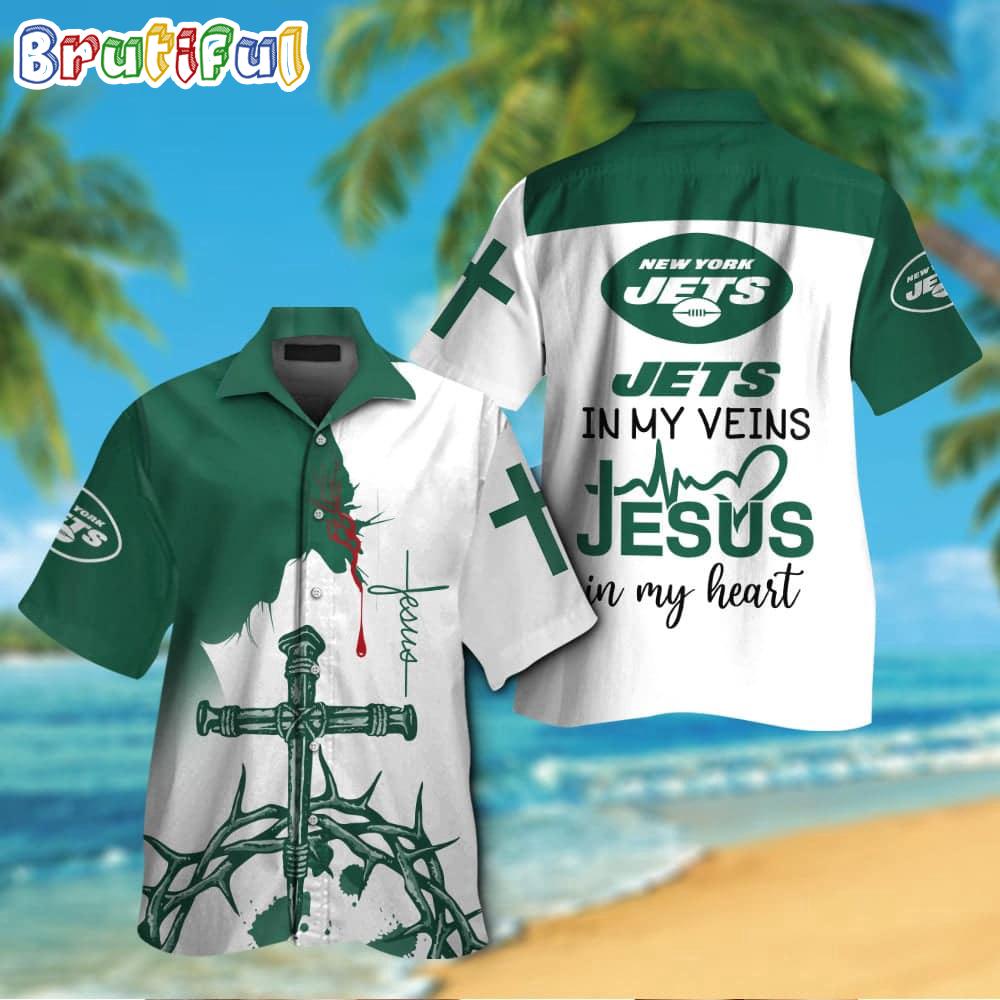 Sportswearmerch New York Jets NFL In My Veins Jesus Personalized Hawaiian Shirt For Fan