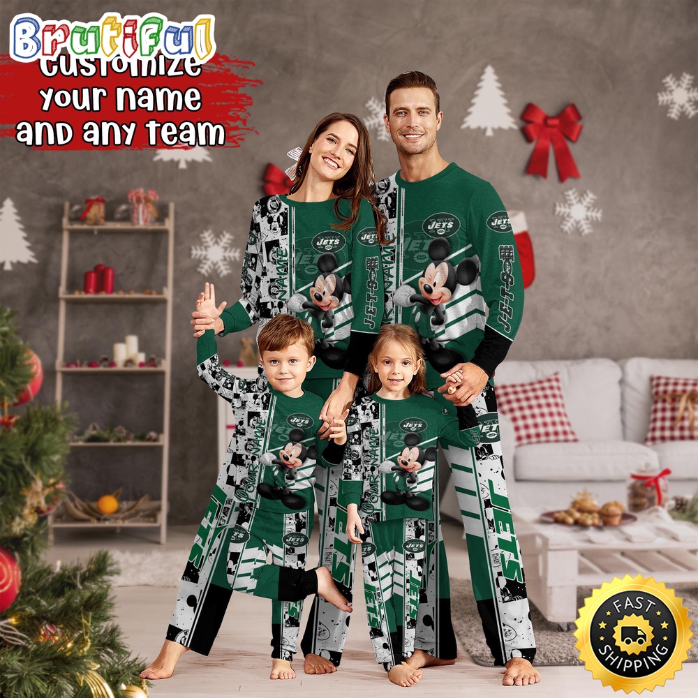 Sportswearmerch New York Jets NFL Mickey Mouse Personalized Pajamas Family For Fan