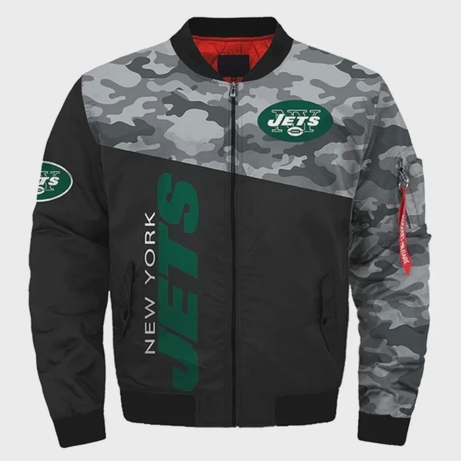 Sportswearmerch New York Jets NFL Military Pattern Bomber Jacket For Fan