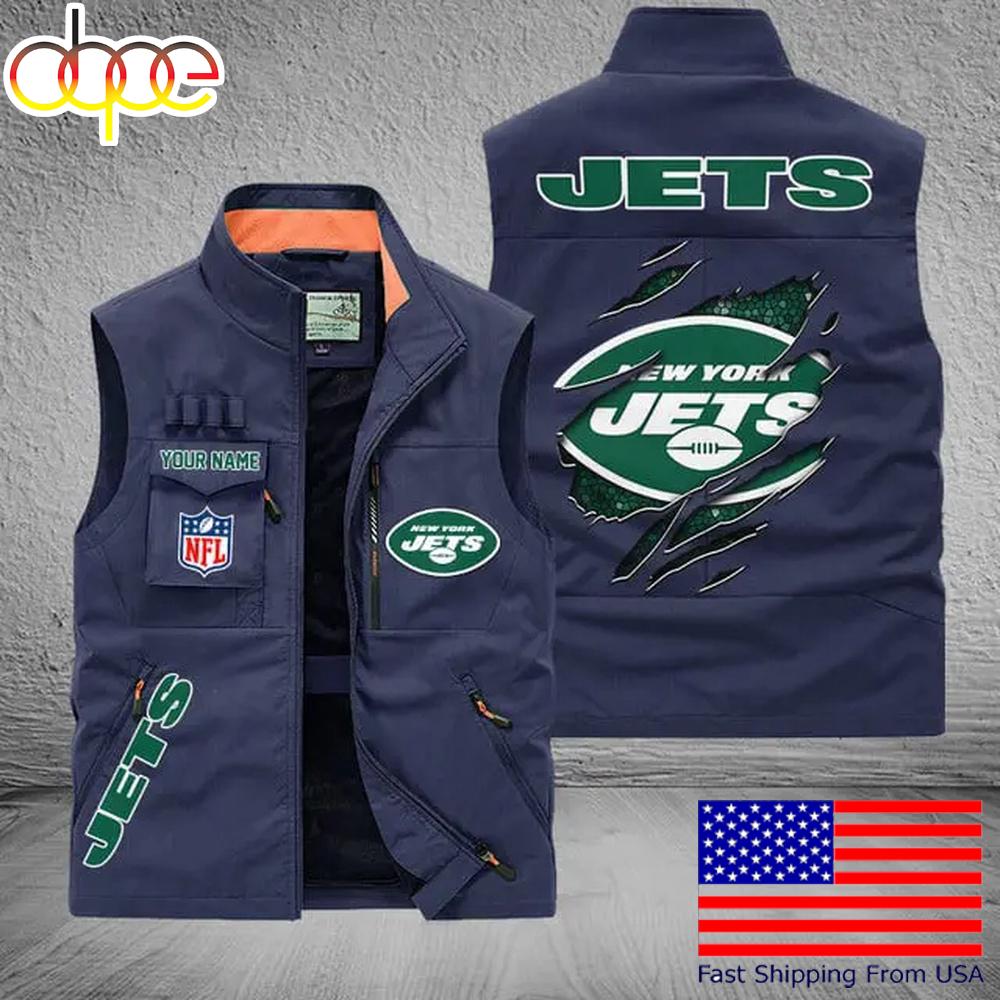 Sportswearmerch New York Jets NFL On Back Personalized Pocket Vest For Fan