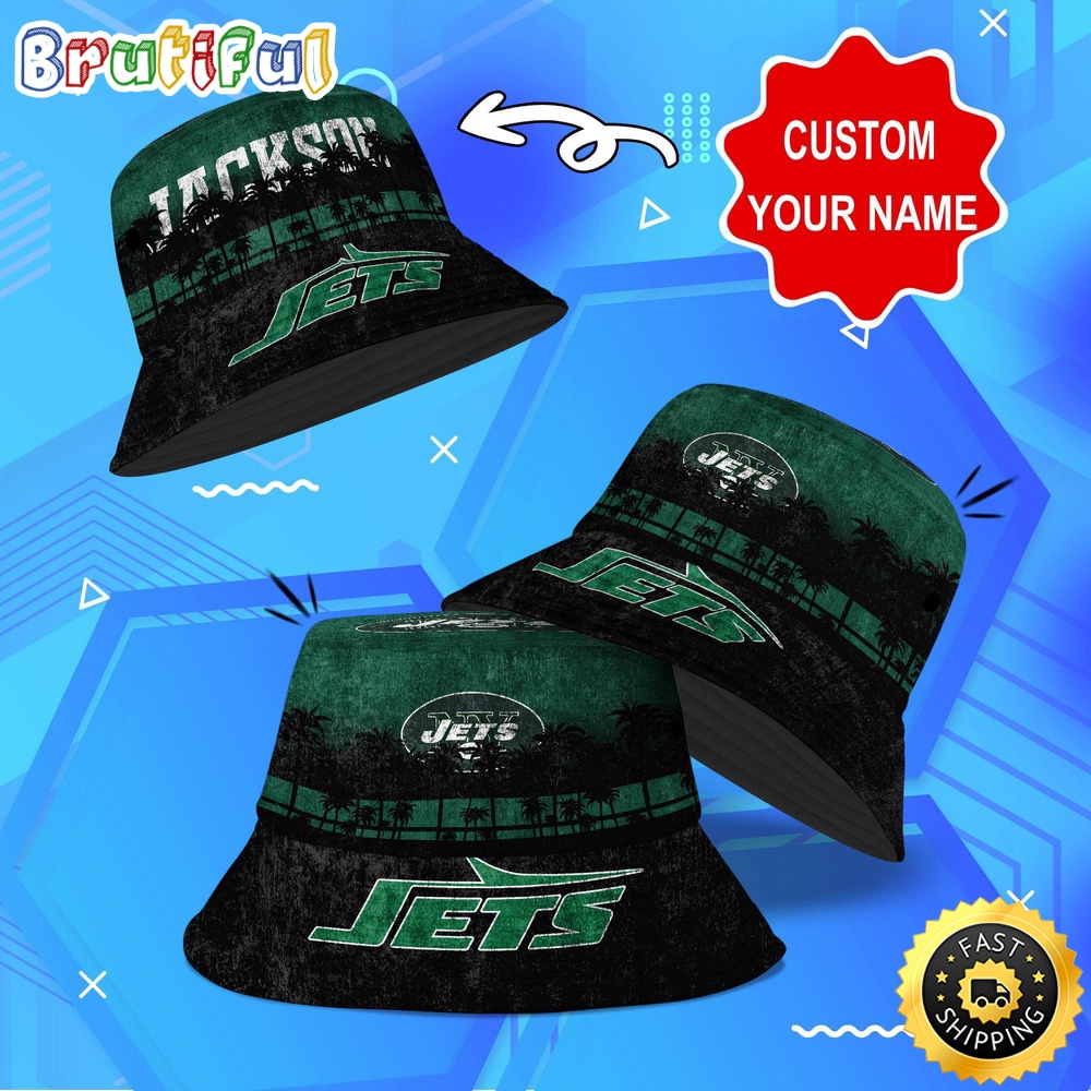 Sportswearmerch New York Jets NFL Palm Tree Personalized Bucket Hat For Fan