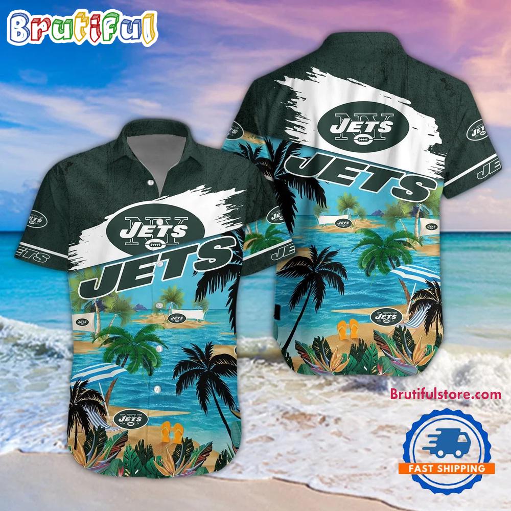 Sportswearmerch New York Jets NFL Palm Tree Summer Beach Personalized Hawaiian Shirt For Fan