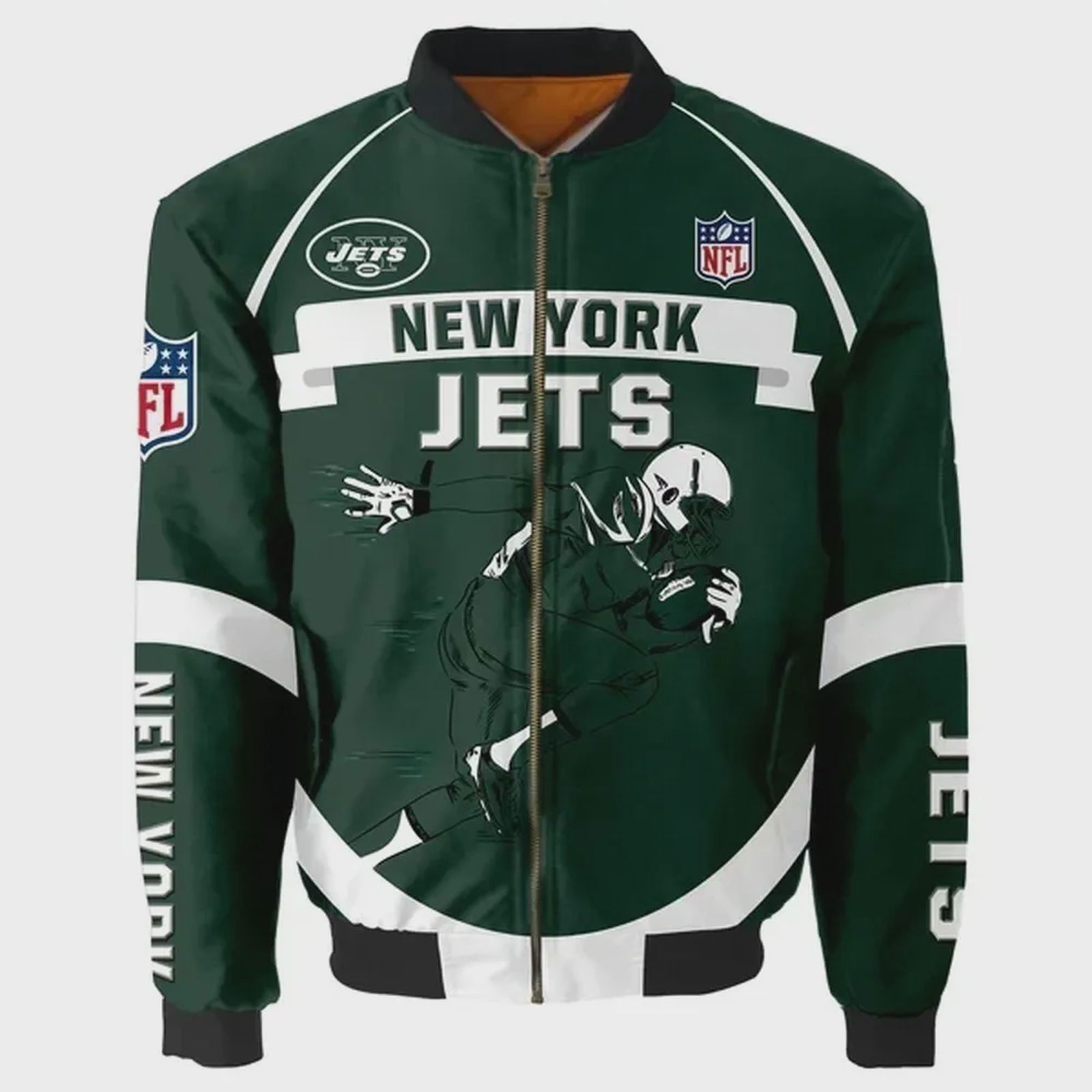 Sportswearmerch New York Jets NFL Player Running Pattern Bomber Jacket For Fan