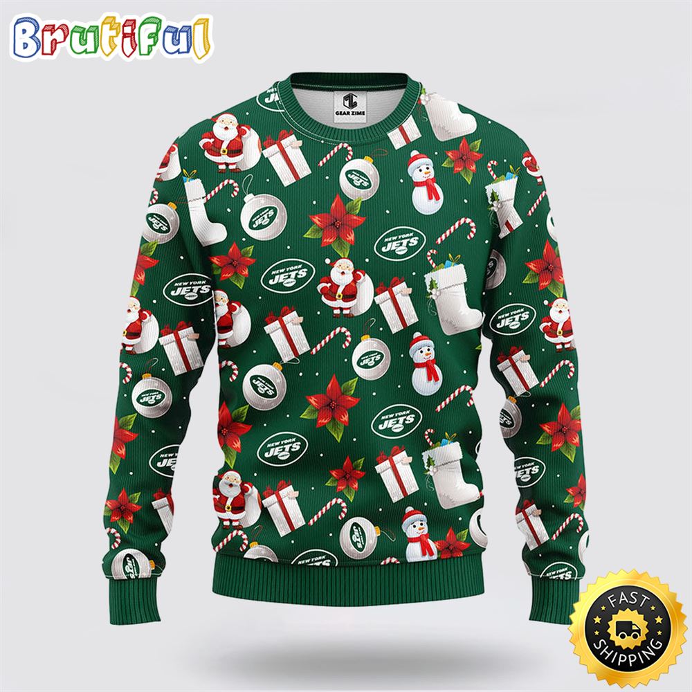 Sportswearmerch New York Jets NFL Santa Claus Snowman Ugly Christmas Sweater For Fan