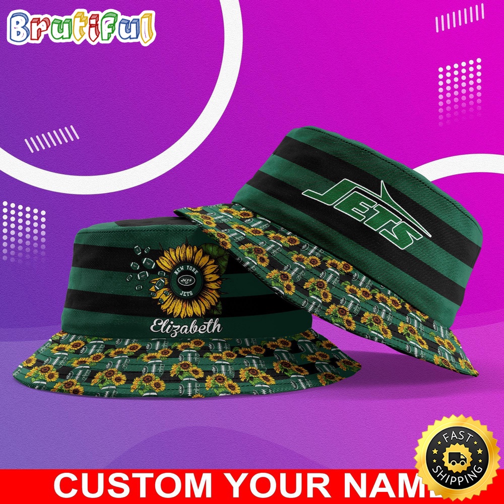 Sportswearmerch New York Jets NFL Sunflower Personalized Bucket Hat For Fan