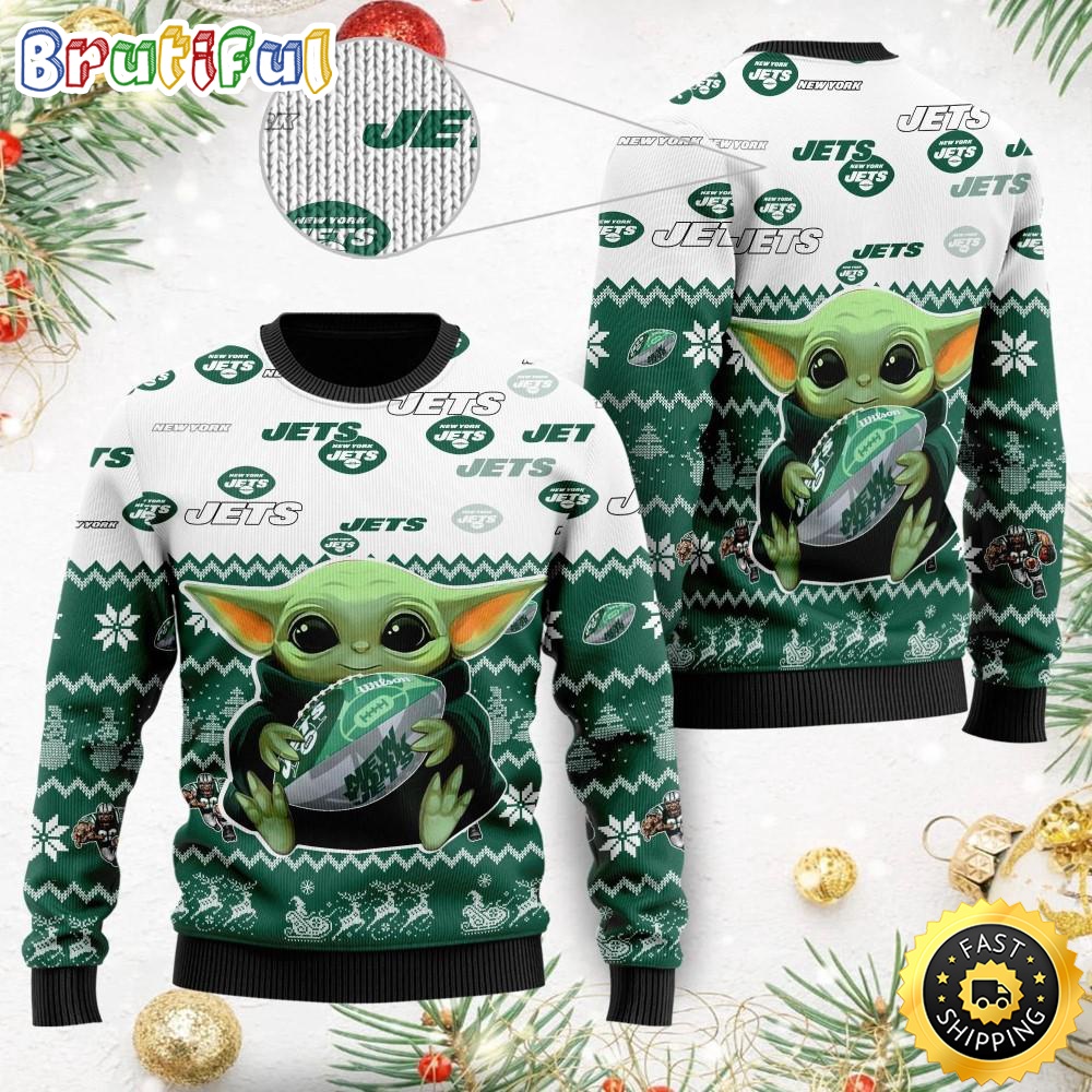 Sportswearmerch New York Jets NFL Ugly Christmas Sweater Baby Yoda For Fan