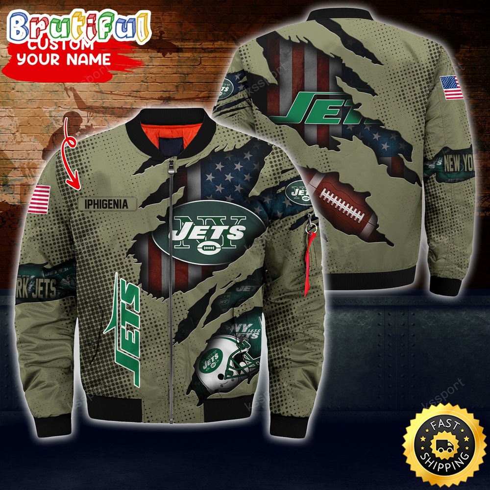Sportswearmerch New York Jets NFL x Iconic Bomber Look Personalized Bomber Jacket For Fan