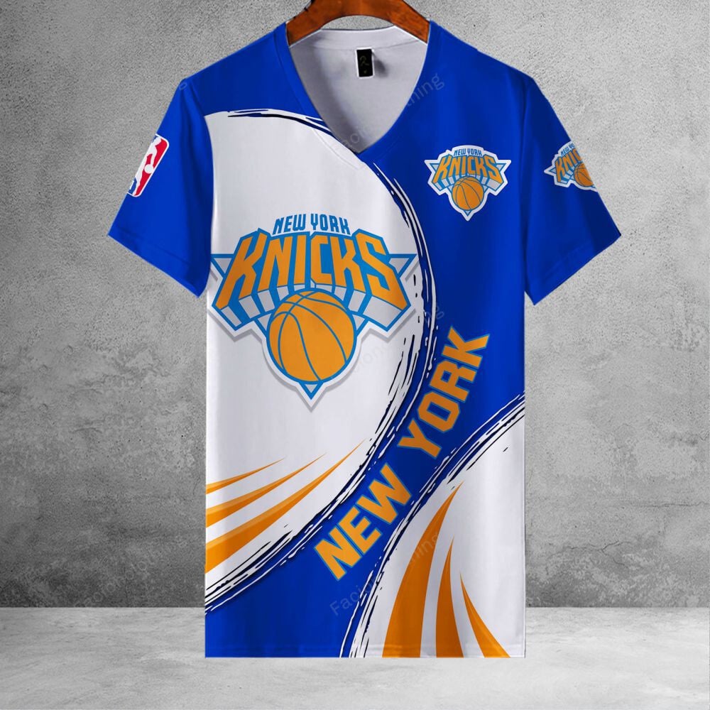 Sportswearmerch New York Knicks NBA Personalized V-neck Women T-shirt For Fan