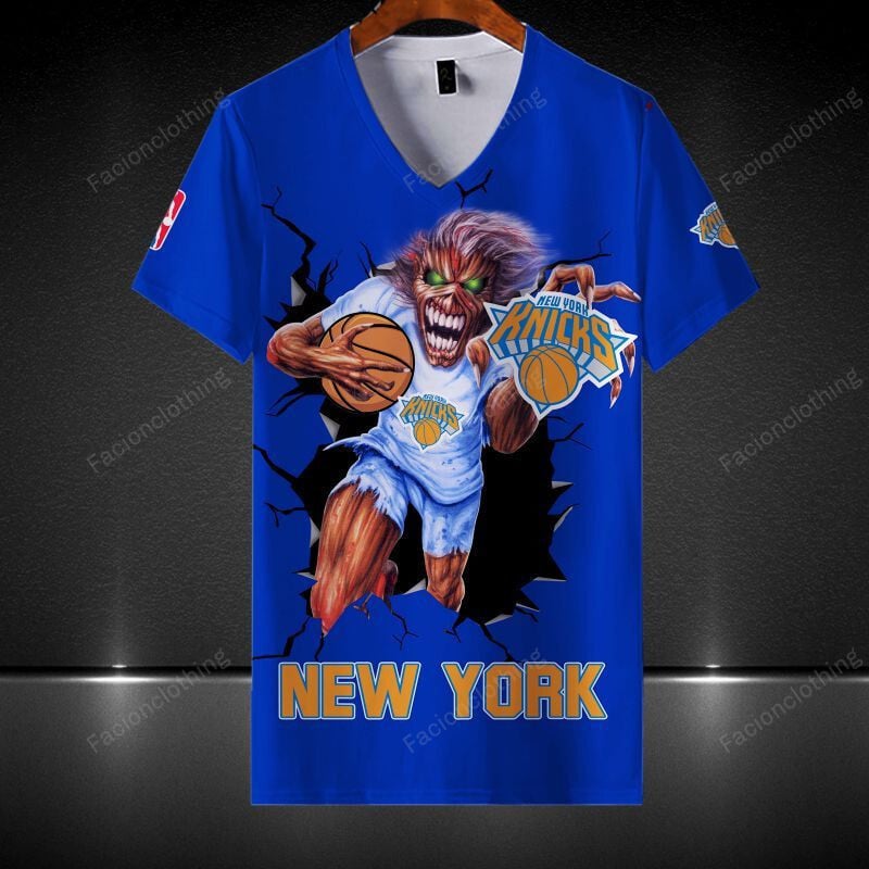 Sportswearmerch New York Knicks NBA Personalized V-neck Women T-shirt For Fan