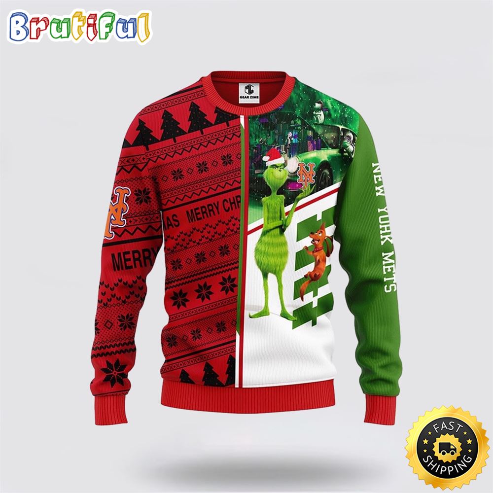 Sportswearmerch New York Mets MLB And Grinch And Scooby-Doo Christmas Sweater For Fan