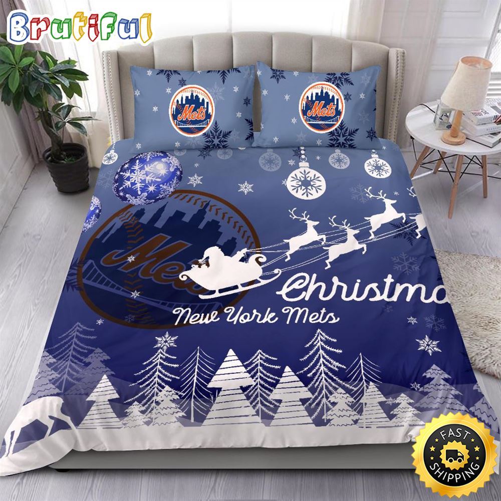 Sportswearmerch New York Mets MLB Christmas Bedding Sets For Fan