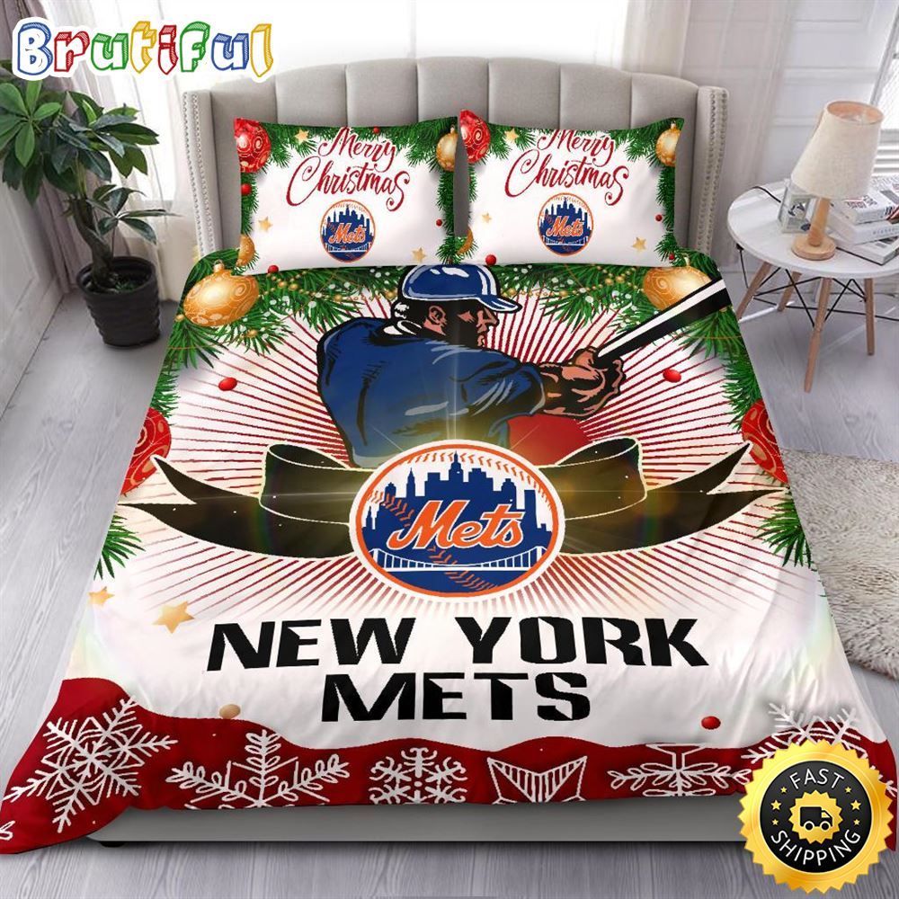 Sportswearmerch New York Mets MLB Christmas Bedding Sets Merry For Fan
