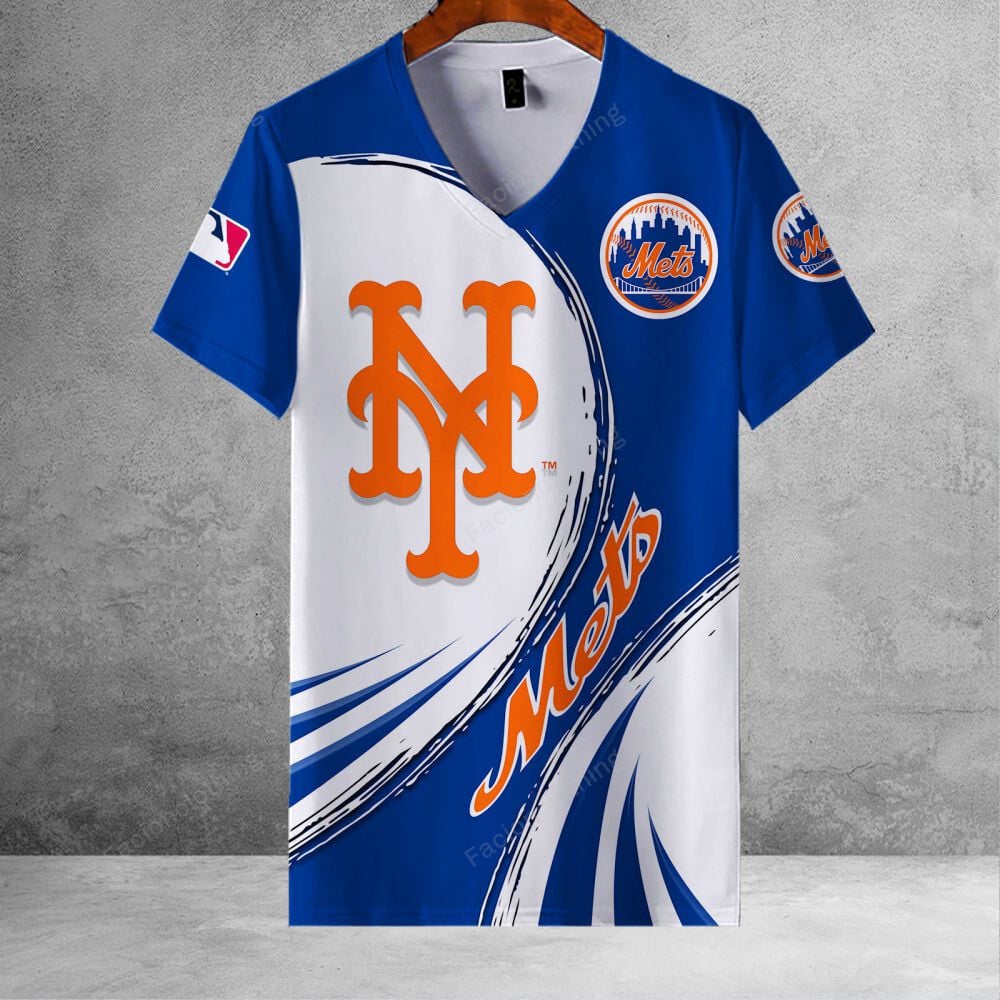 Sportswearmerch New York Mets MLB Personalized V-neck Women T-shirt For Fan