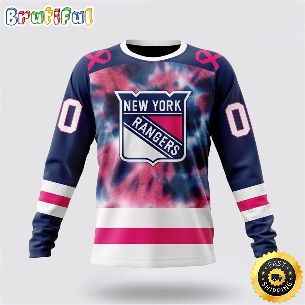 Sportswearmerch New York Rangers NHL Crewneck Pink October Fight Breast Cancer Personalized Sweater For Fan