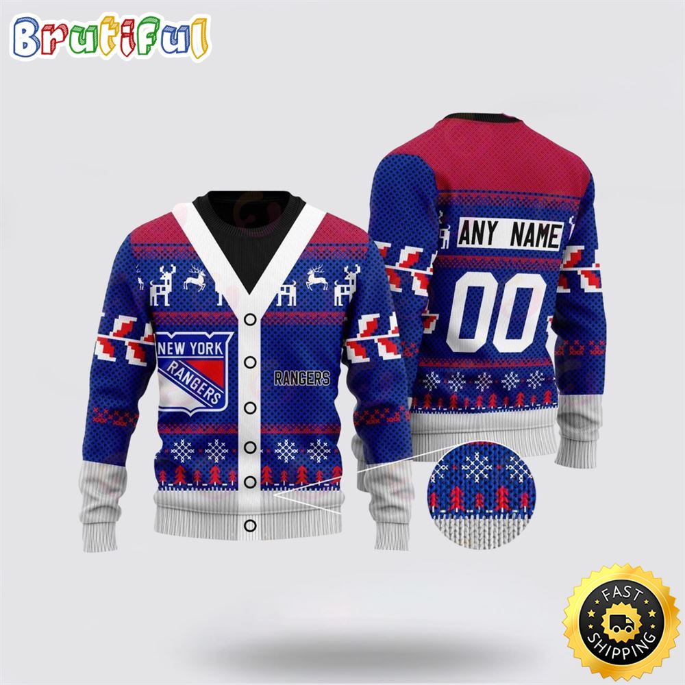 Sportswearmerch New York Rangers NHL Elk Pattern Personalized Christmas Sweater For Fan