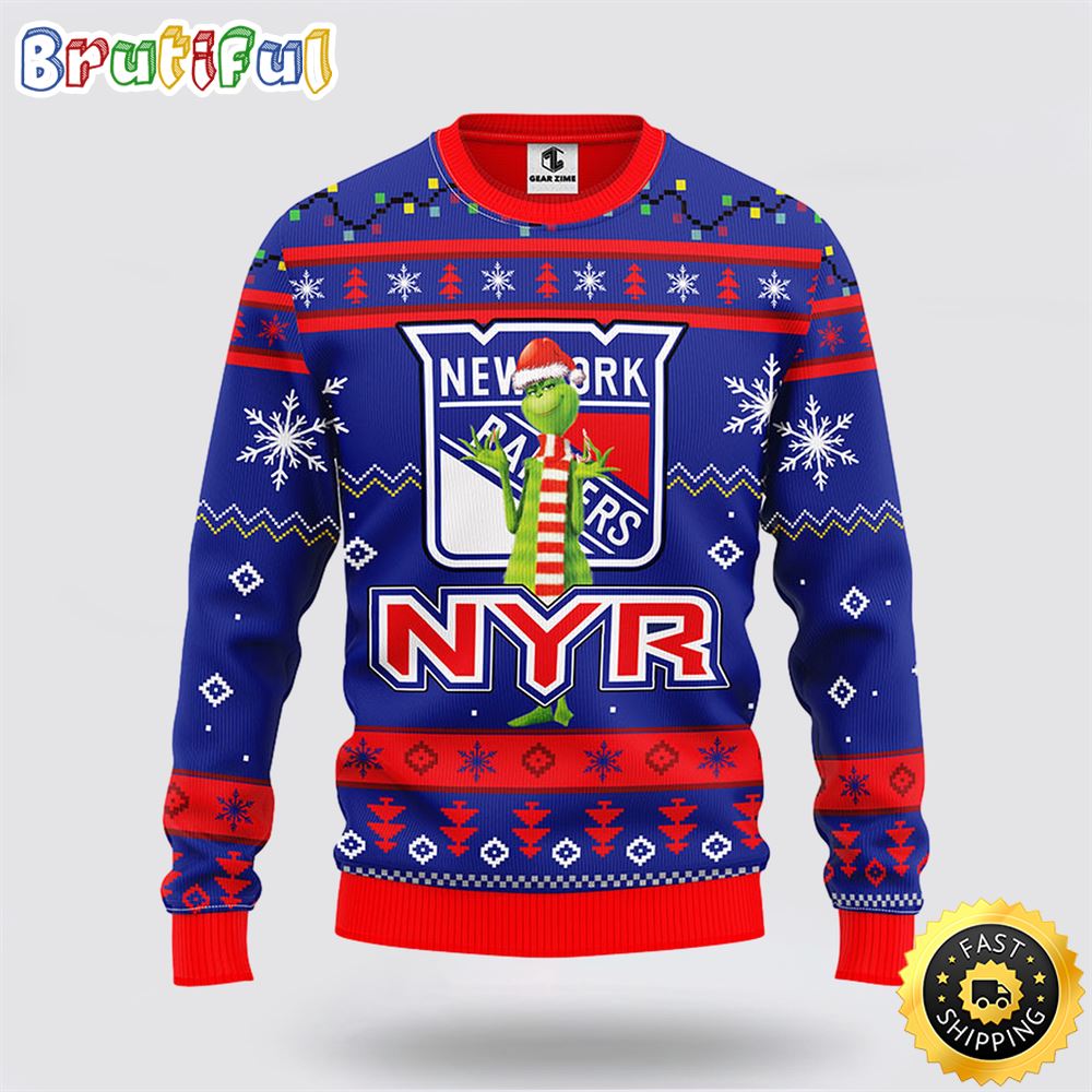 Sportswearmerch New York Rangers NHL Funny Grinch Ugly Christmas Sweater For Fan