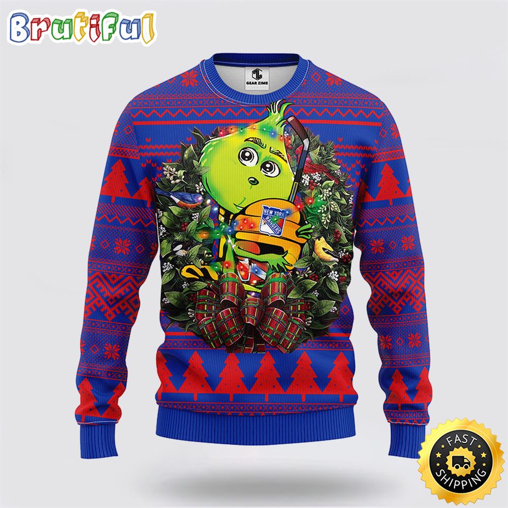 Sportswearmerch New York Rangers NHL Grinch Hug Ugly Christmas Sweater For Fan