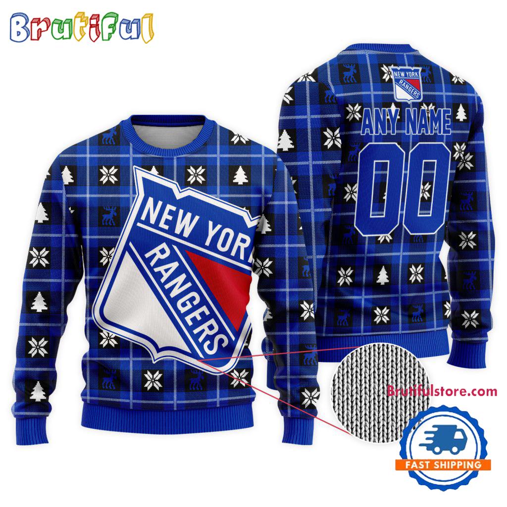 Sportswearmerch New York Rangers NHL Personalized Snow Tree Ugly Christmas Sweater For Fan