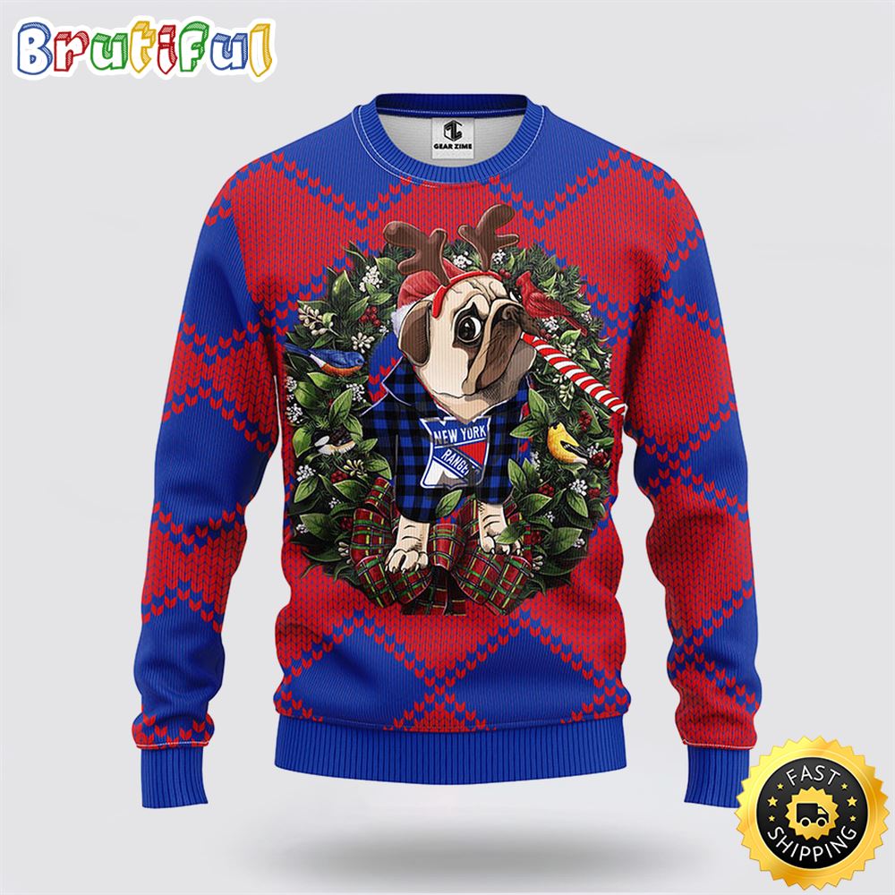 Sportswearmerch New York Rangers NHL Pub Dog Ugly Christmas Sweater For Fan