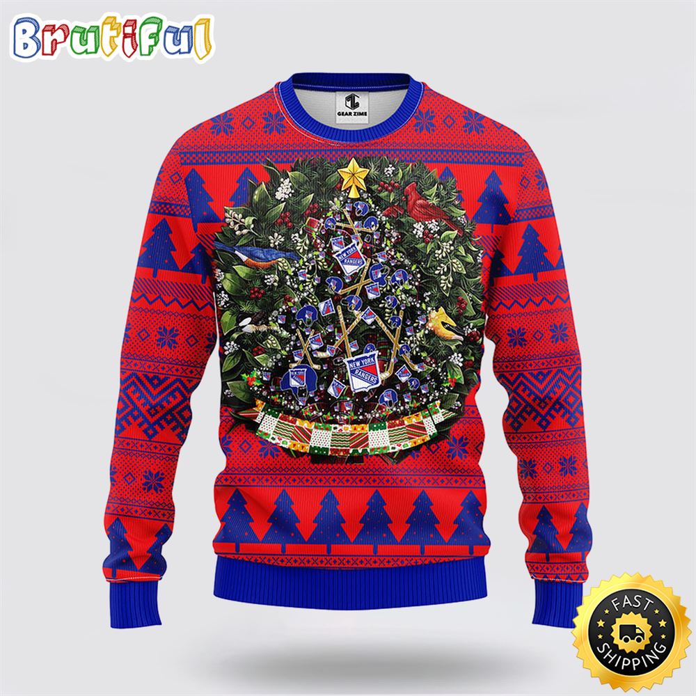 Sportswearmerch New York Rangers NHL Tree Ball Ugly Christmas Sweater For Fan