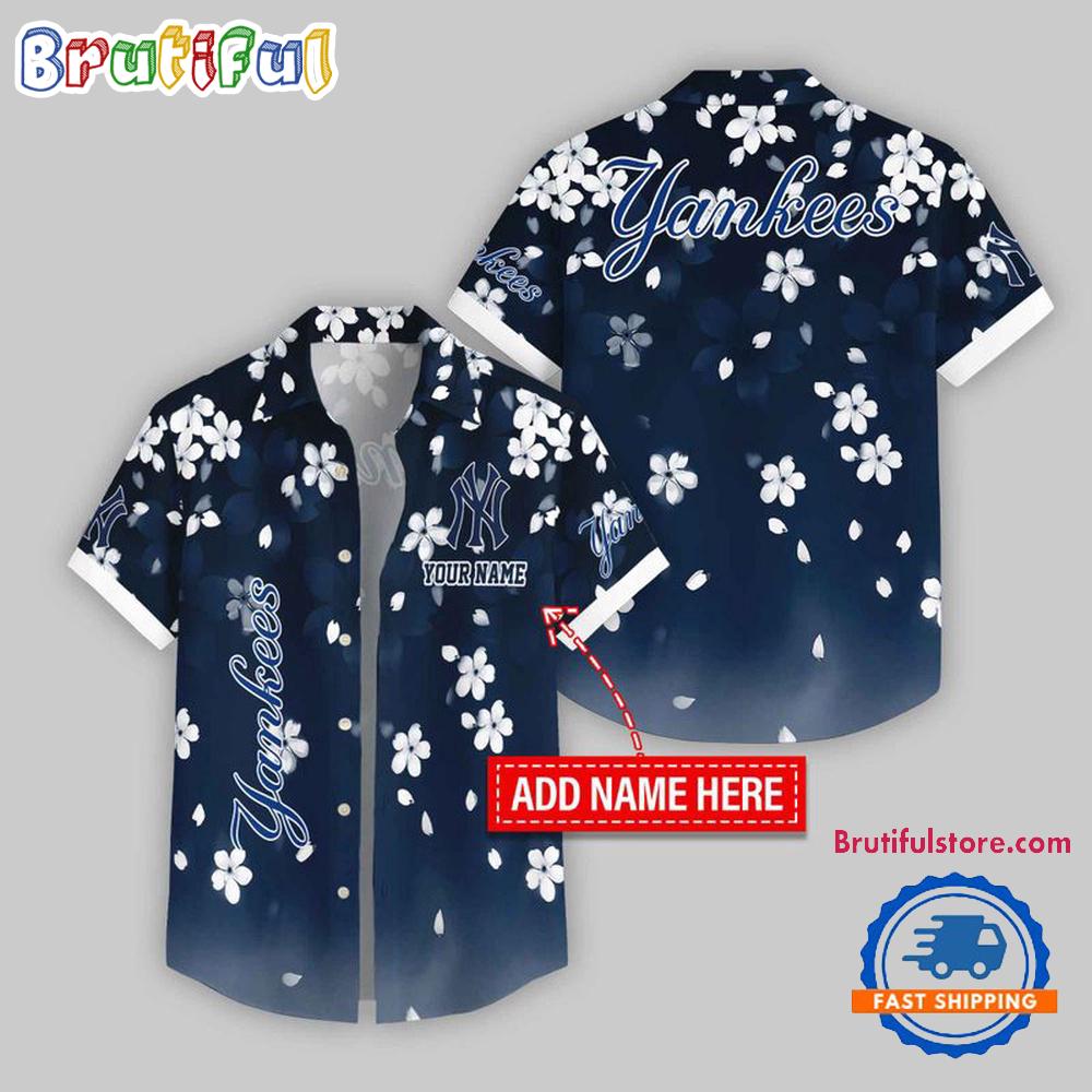 Sportswearmerch New York Yankees MLB Five-petaled Flower Pattern Personalized Hawaiian Shirt For Fan