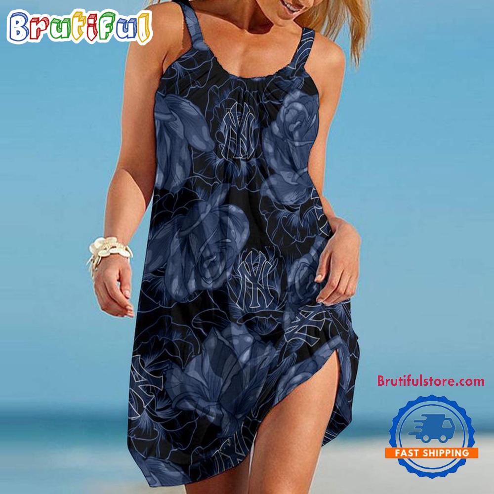 Sportswearmerch New York Yankees MLB Flower Pattern Women’s Summer Beach Dress For Fan