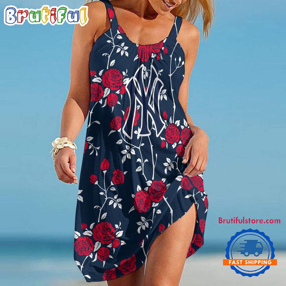 Sportswearmerch New York Yankees MLB Flower Women’s Summer Beach Dress For Fan