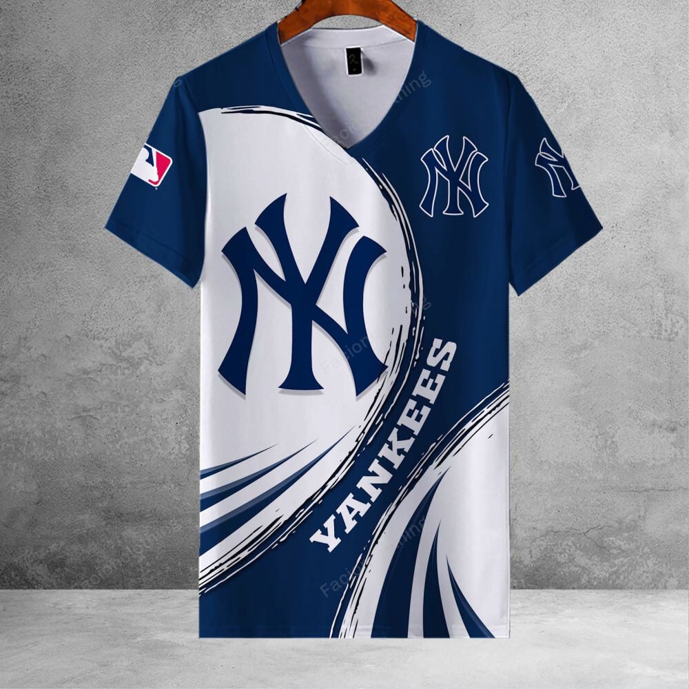 Sportswearmerch New York Yankees MLB Personalized V-neck Women T-shirt For Fan