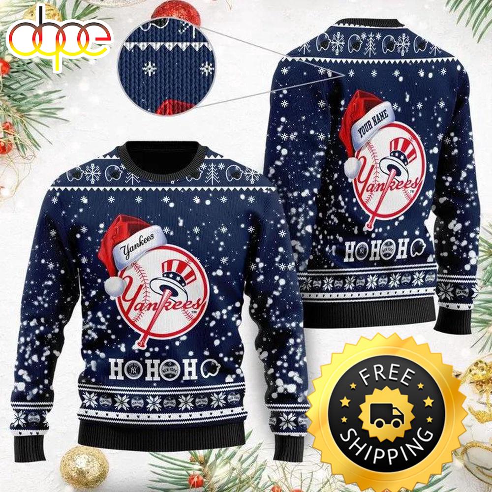 Sportswearmerch New York Yankees MLB Santa Claus Hat Ho Ho Ho Ugly Christmas Sweater For Fan