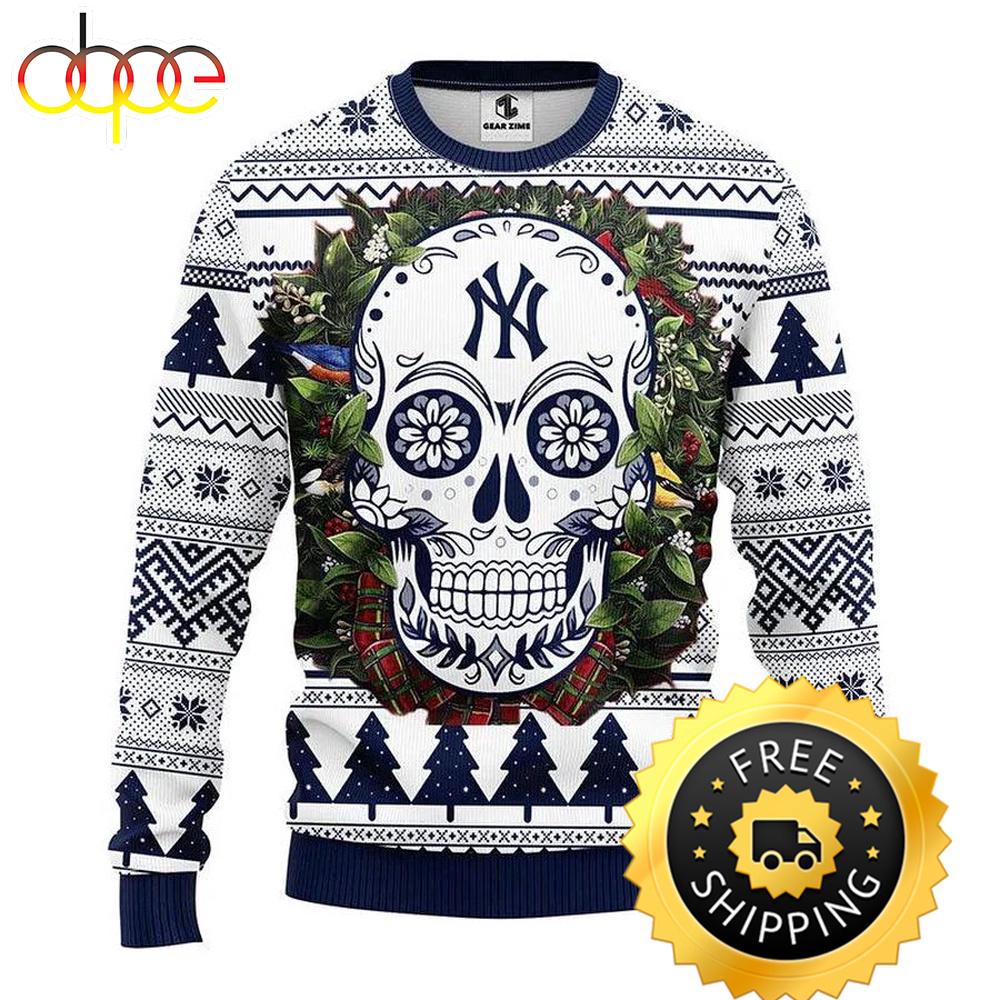 Sportswearmerch New York Yankees MLB x Skull Flower Ugly Christmas Sweater For Fan