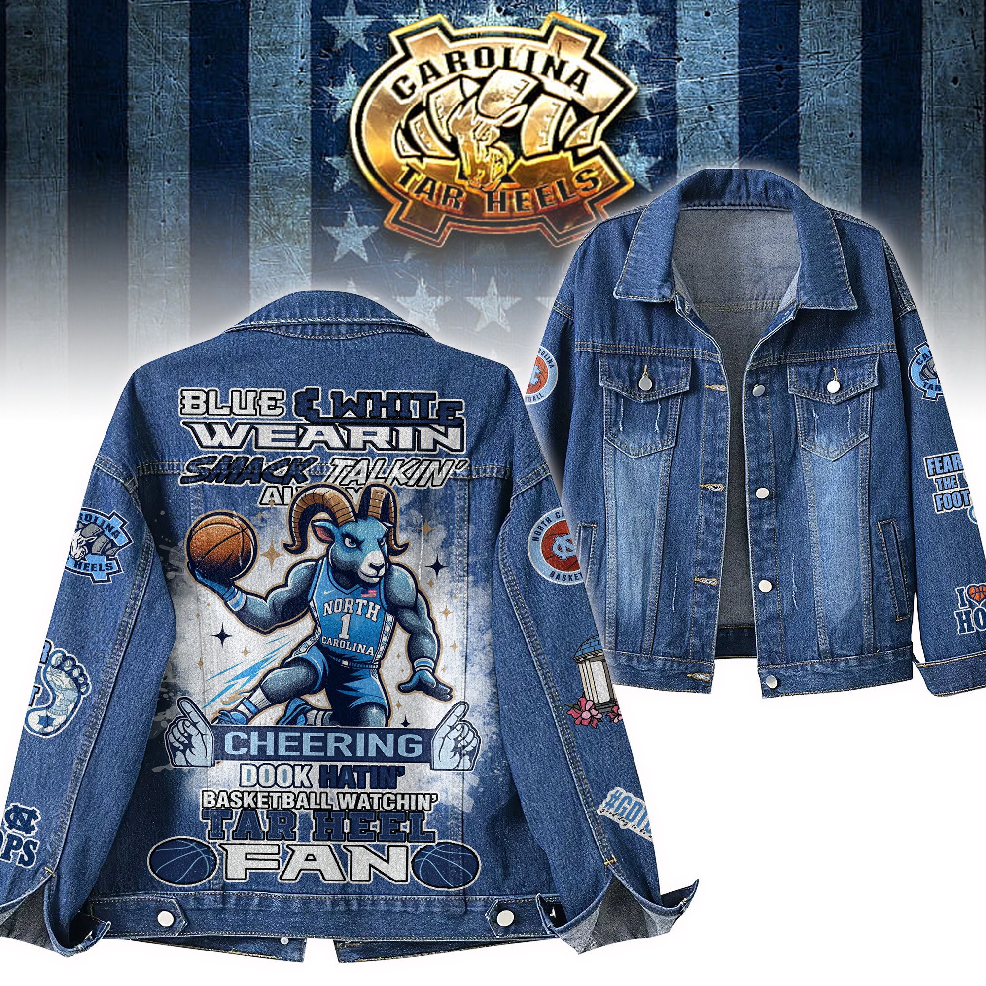 Sportswearmerch North Carolina Tar Heels Denim Jacket Gift For Fans
