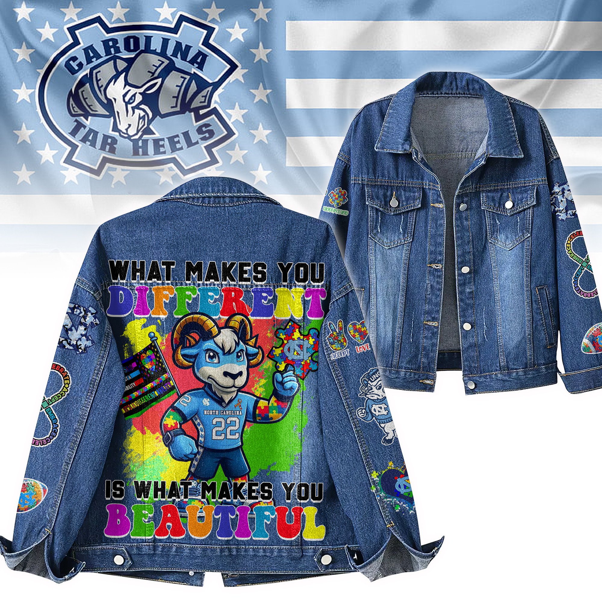 Sportswearmerch North Carolina Tar Heels Denim Jacket Gift For Fans