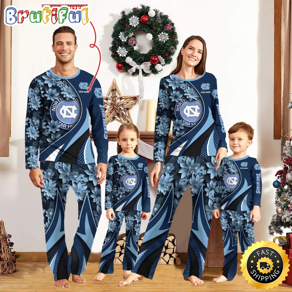 Sportswearmerch North Carolina Tar Heels NCAA Flower Personalized Pajamas Family For Fan