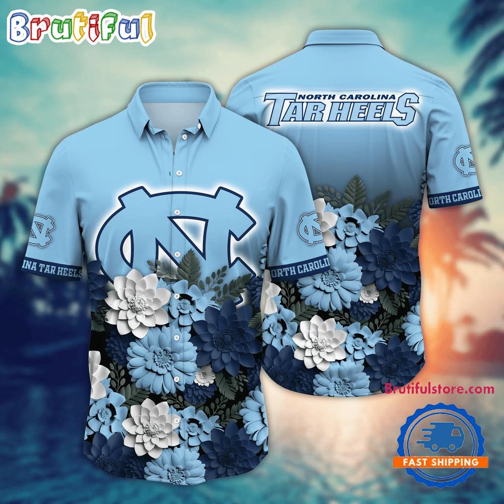 Sportswearmerch North Carolina Tar Heels NCAA Flower Tropical Summer Beach Hawaiian Shirt For Fan