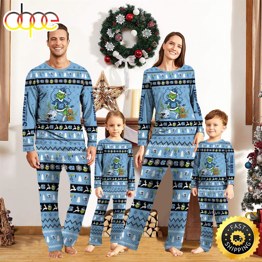 Sportswearmerch North Carolina Tar Heels NCAA Grinch Christmas Personalized Pajamas For Fan