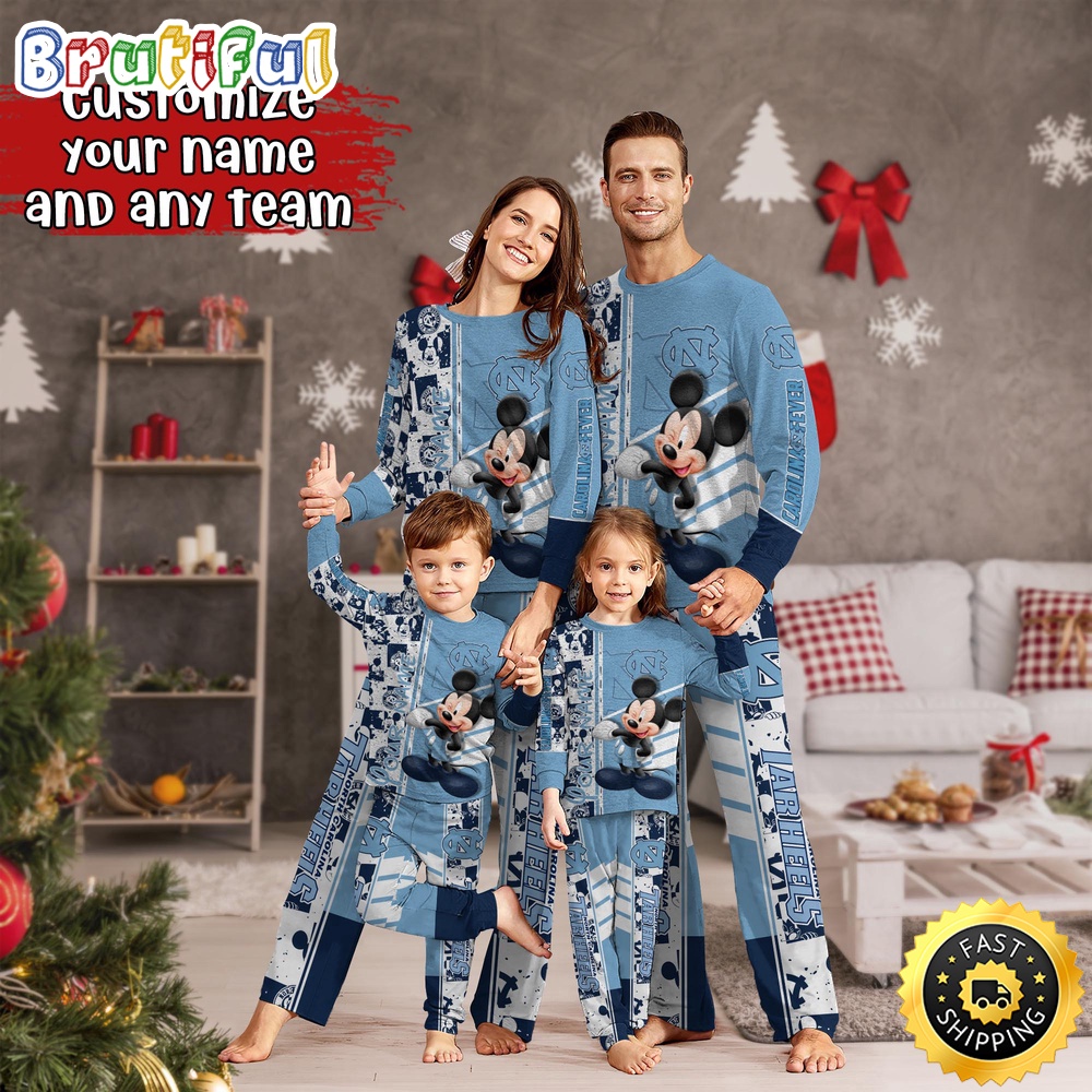 Sportswearmerch North Carolina Tar Heels NCAA Mickey Mouse Personalized Pajamas Family For Fan