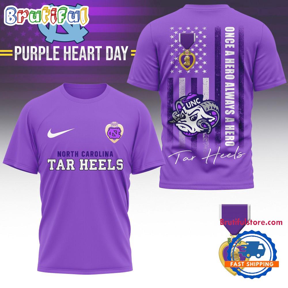 Sportswearmerch North Carolina Tar Heels NCAA National Purple Heart Day T-shirt For Fan