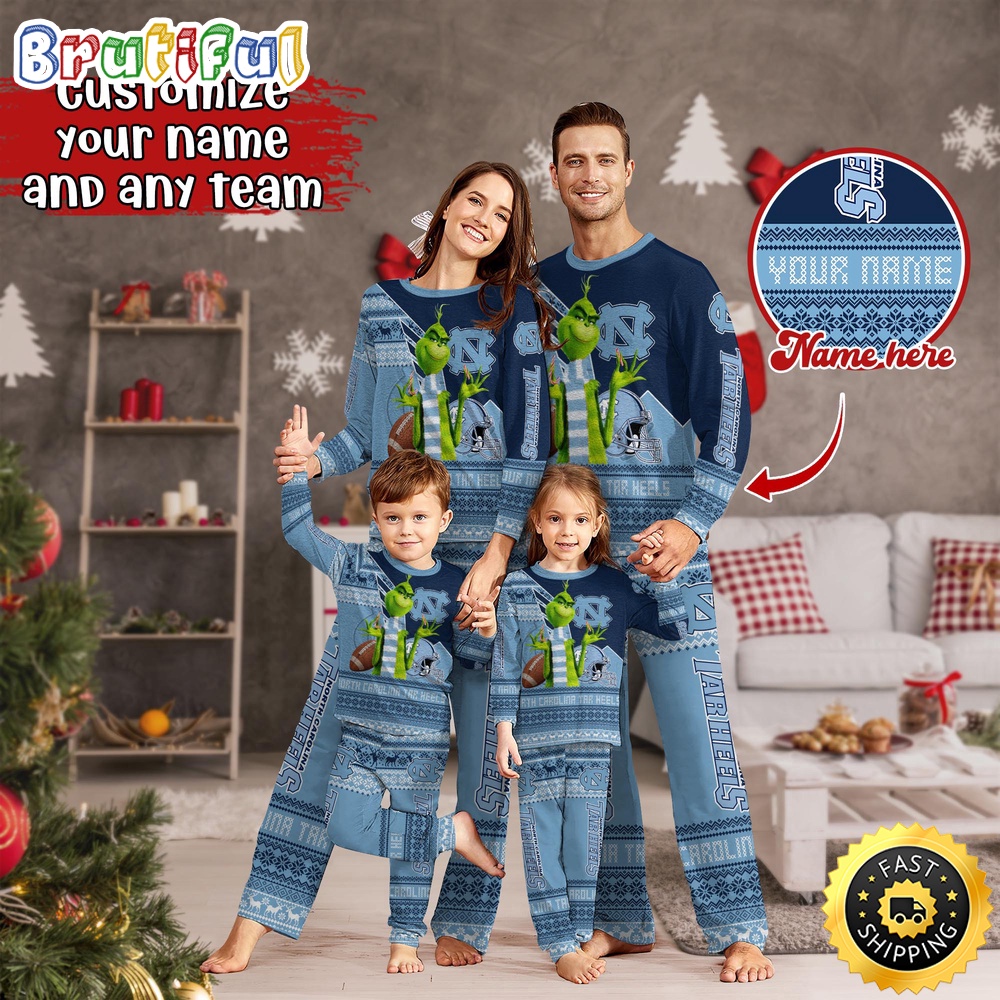 Sportswearmerch North Carolina Tar Heels NCAA Personalized Pajamas Family For Fan