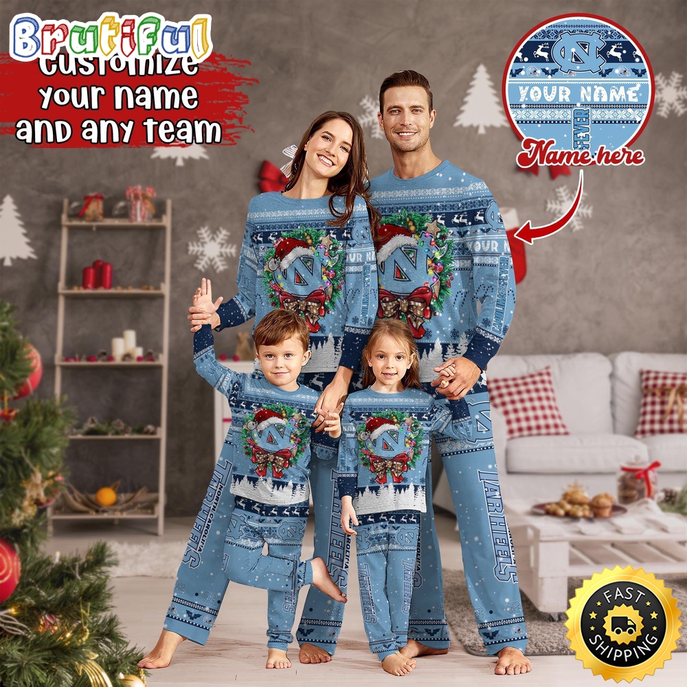 Sportswearmerch North Carolina Tar Heels NCAA Personalized Pajamas Family For Fan