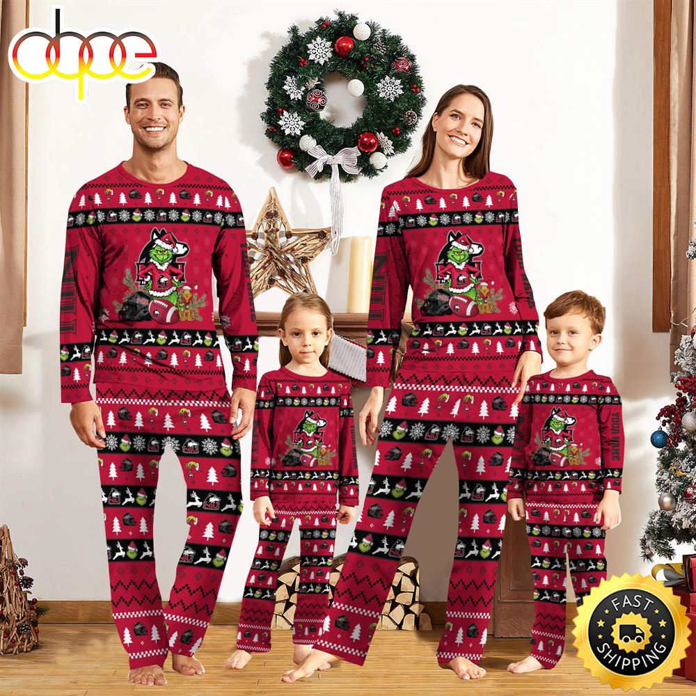 Sportswearmerch Northern Illinois Huskies NCAA Grinch Christmas Personalized Pajamas For Fan