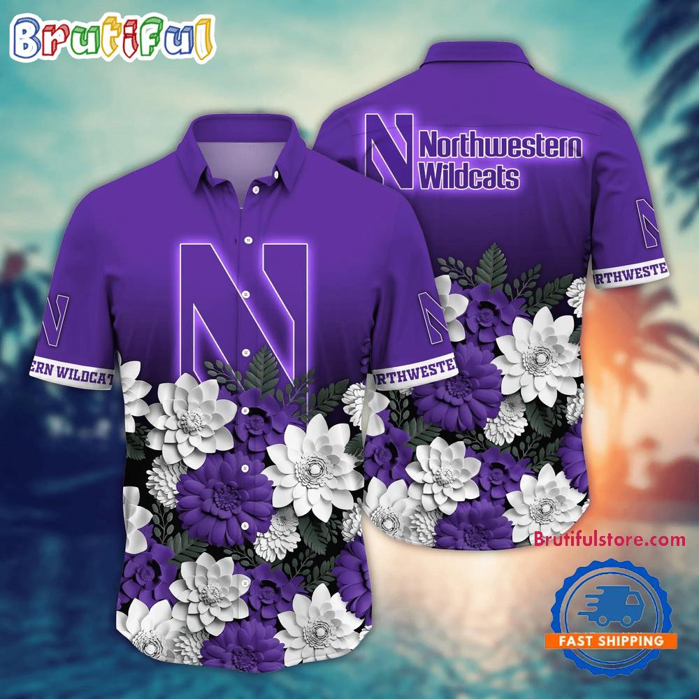 Sportswearmerch Northwestern Wildcats NCAA Flower Tropical Summer Beach Hawaiian Shirt For Fan